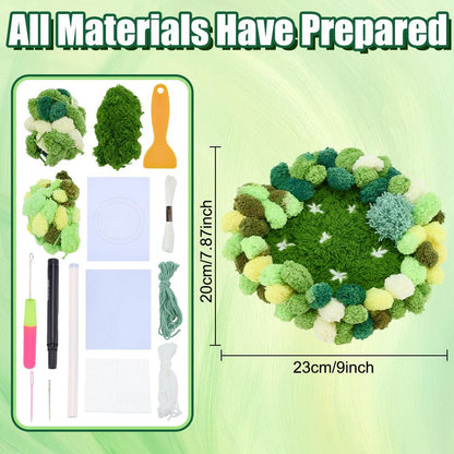 WEBEEDY 3D Moss Latch Hook Coaster Kit DIY Latch Hook Set with Hooks Mesh and Instruction for Adults Beginners, DIY Drink Coasters Needlework Craft for Home Christmas Decor Gift, 7.9x9.1 Inch