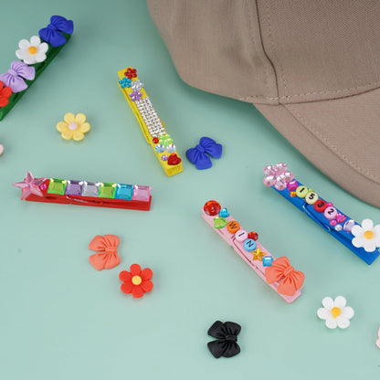 Aphlos 100PCS DIY Cheer Pin Decoration Kit with Wooden Clips, Mini Bows, Flowers, Glitter Ribbons, Rhinestone Stickers, Alphabet & Number Buttons, Cheerleading Craft Supplies for School Projects