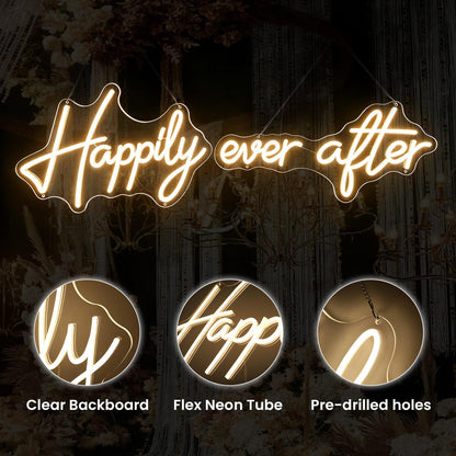 Happily Ever After Neon Sign - Warm White LED Neon Light for Wedding Backdrop - Large 40 x11.8 In Split Light Up Sign for Wall Decor, Dimmable Aesthetic LED Sign for Engagement Party & Reception Decorations