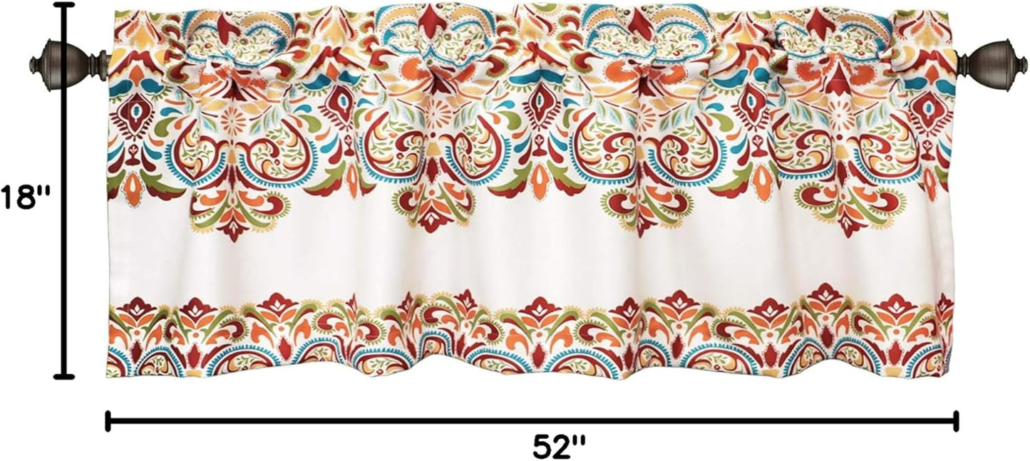 Lush Decor Clara Valance Paisley Damask Print Single Curtain, 18” x 52”, Turquoise and Tangerine Bohemian Style