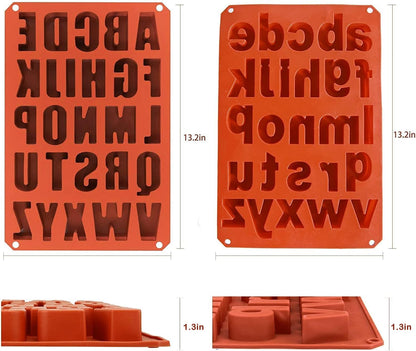 Wocuz 2 Pack Uppercase Letters Crayon Mold Lowercase Alphabet Chocolate Baking Mold Resin Mold Cake Pan Handmade Soap Mold Biscuit Ice Cube Tray DIY for Back to School Project