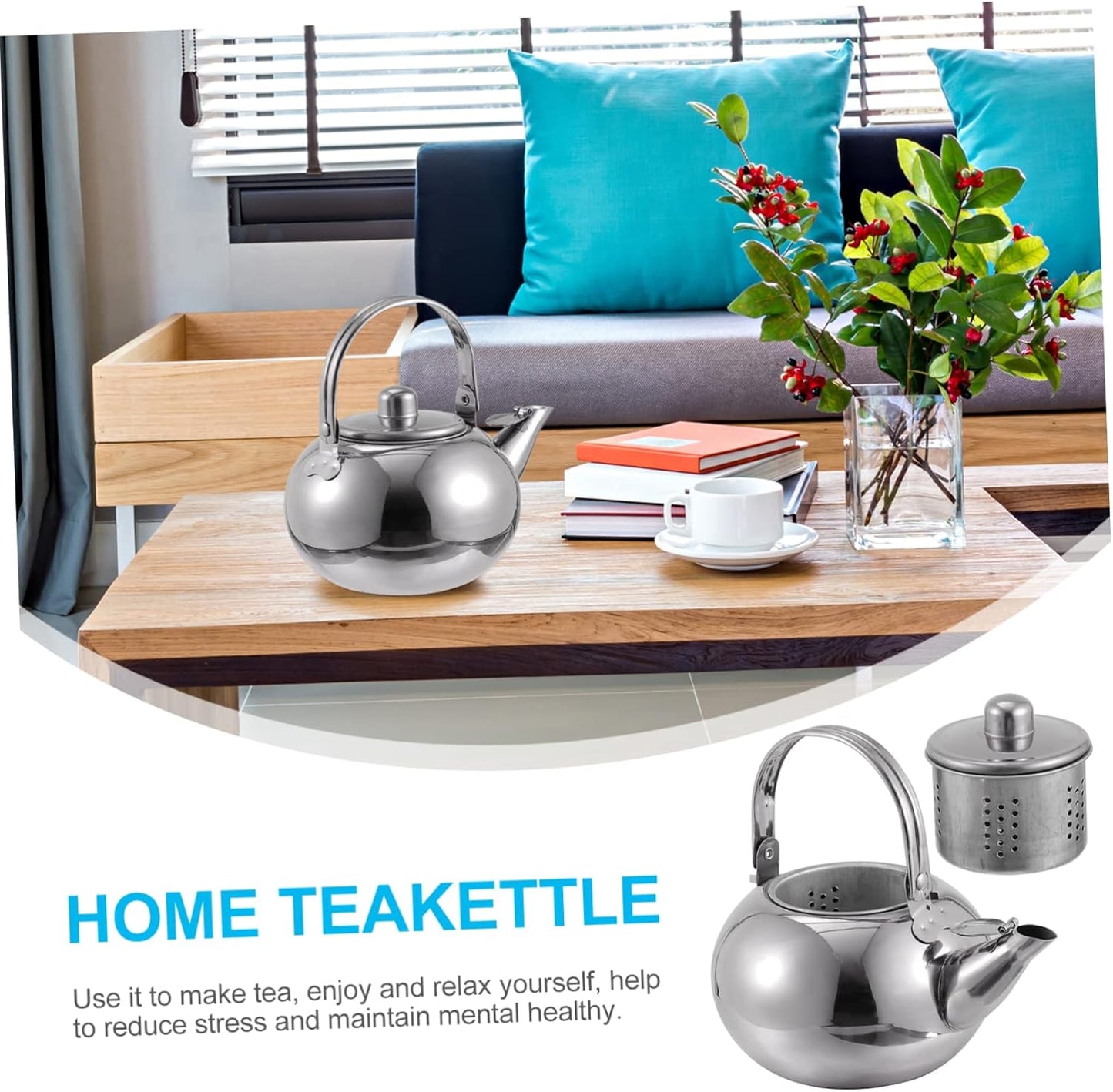 1pc Metal Tea Kettle with Infuser, Stainless Steel Pot Filter Screen for Coffee