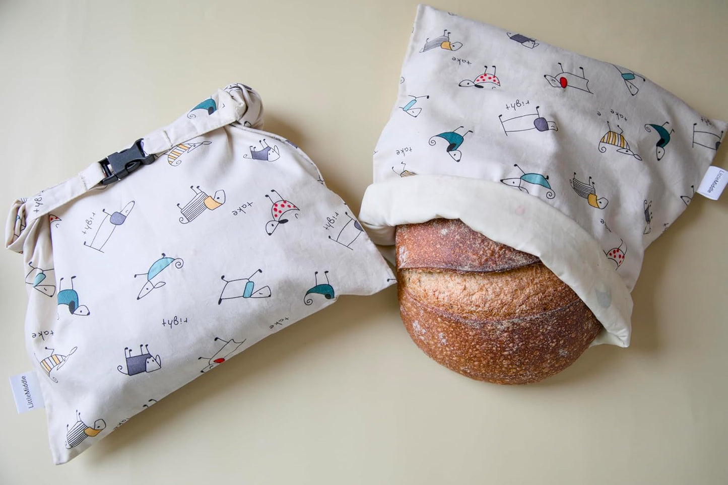 2 12.6" 16.7" XL Beeswax Bread Bags for Homemade Bread, Reusable Cotton and Beeswax Storage for Sourdough or Artisan