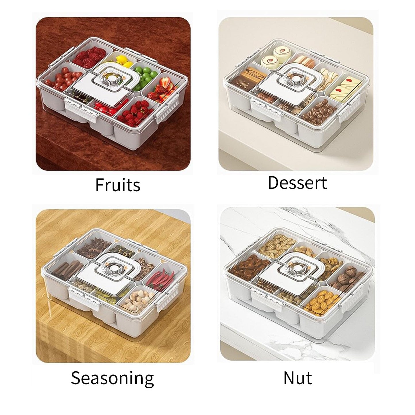 Bivpreom Snackle Box Container With Ice Pack，Chilled Serving Tray，Snackle Box With Ice Pack & Lid & 8 Compartments