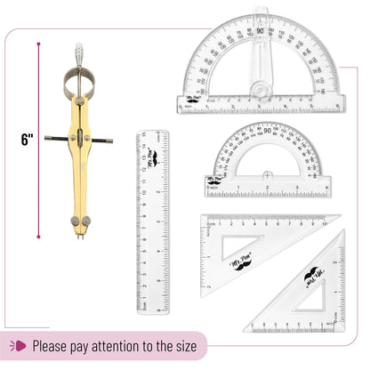 Mr. Pen- Geometry Set, 15 pcs, Gold, 6 Inch Swing Arm Protractor, Divider, Set Squares, Ruler, Compasses and Protractor