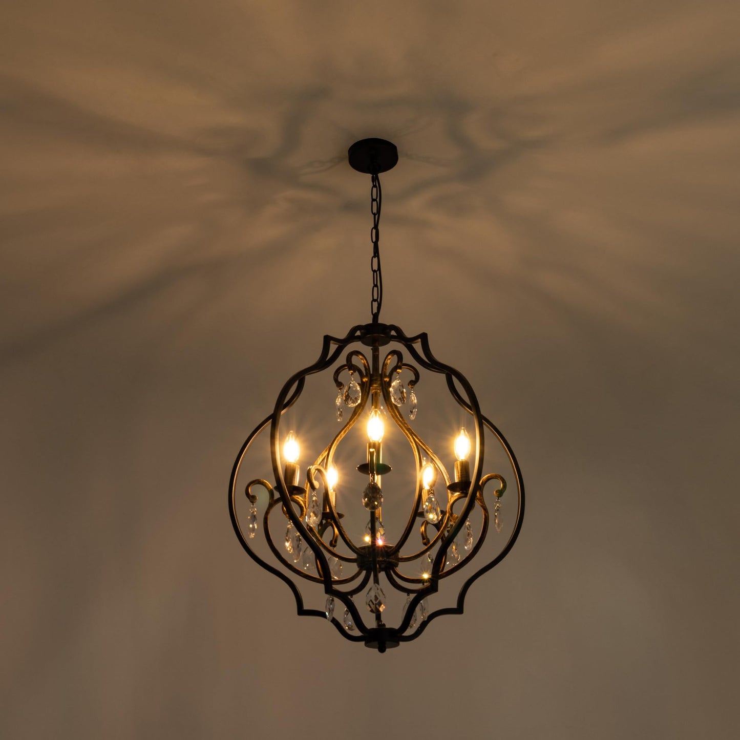 TOCHIC 5 Lights Farmhouse Chandelier, Rustic Orb Chandeliers for Dining Room, Black Crystal Chandelier Light Fixture for Living Room, Bedreoom, Hallway, Bronze, D 27"