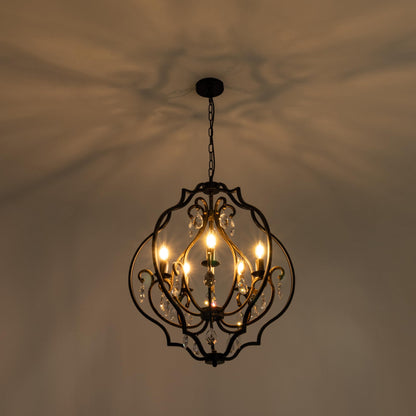 TOCHIC 5 Lights Farmhouse Chandelier, Rustic Orb Chandeliers for Dining Room, Black Crystal Chandelier Light Fixture for Living Room, Bedreoom, Hallway, Bronze, D 27"