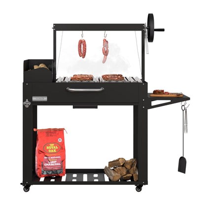 KoolMore 54 in. Charcoal BBQ Grill, Santa Maria Argentine Outdoor Grill with Interchangeable V Grates, Large Barbecue Grill for Outdoor Cooking, Black