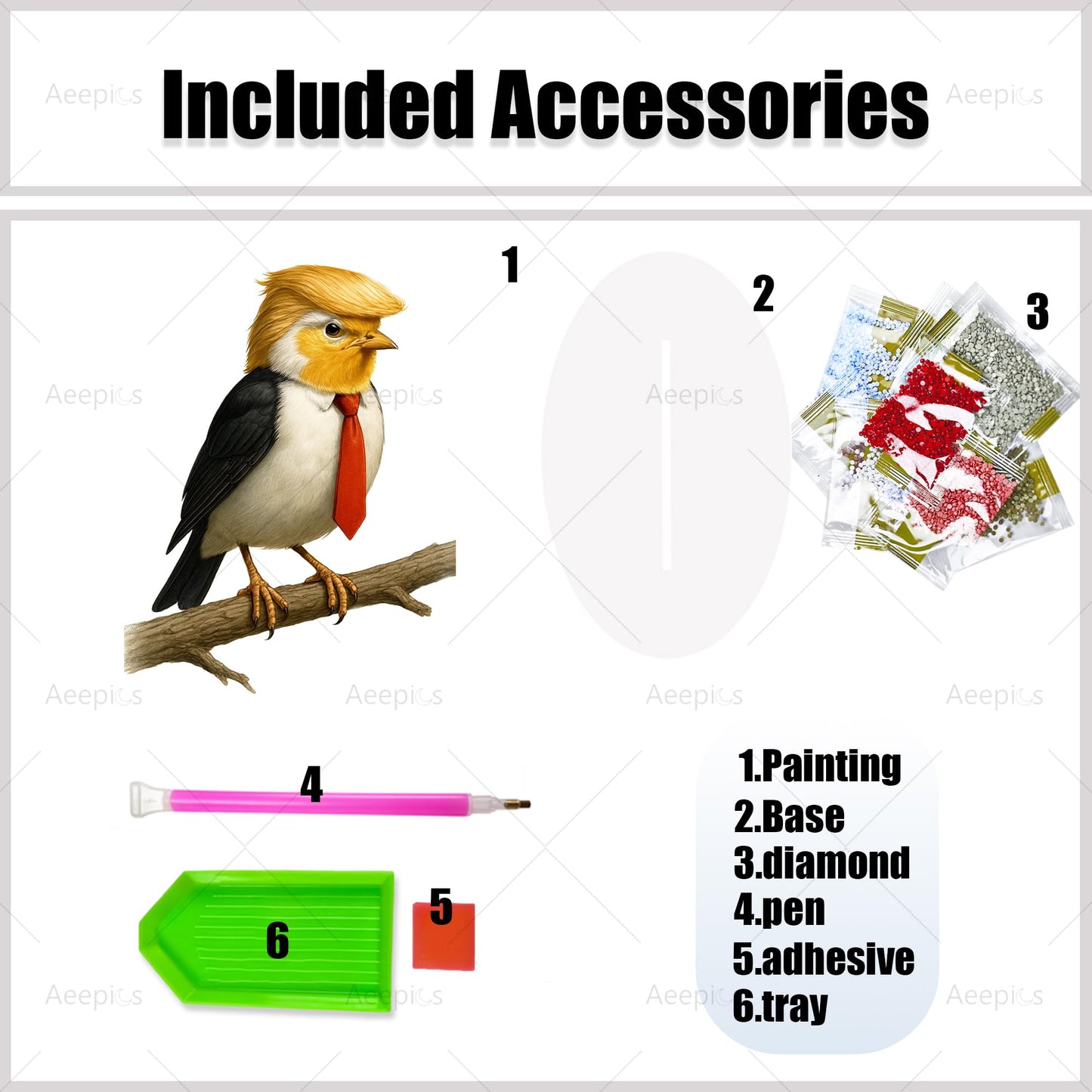 Aeepics DIY Diamond Art Tabletop Kit for Adults, Acrylic Desktop Diamonds Painting Kit Ornament, Stand Up Diamond Art Painting Board Kit (Funny Bird)