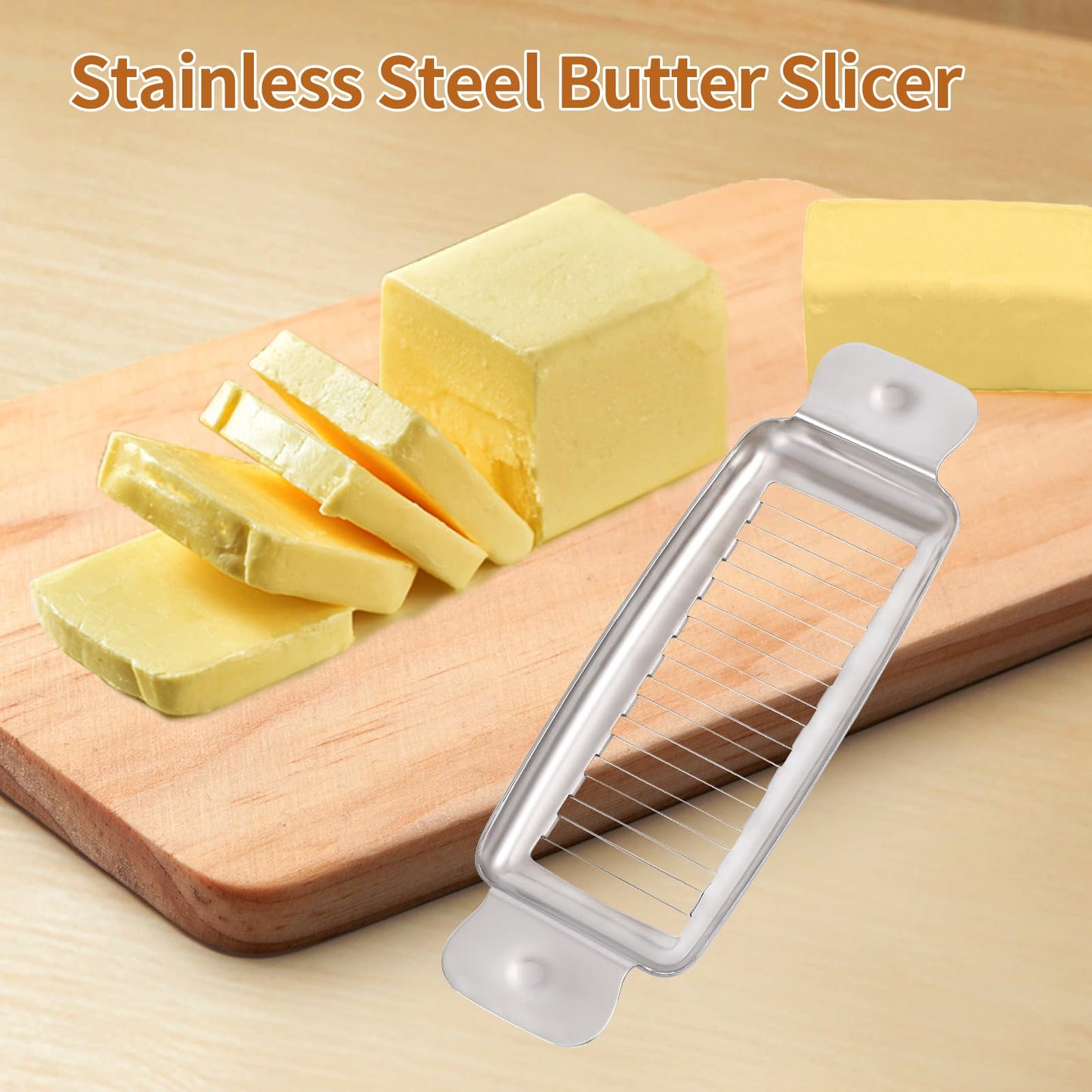 Stainless Steel Butter & Cheese Slicer – 18 Wire Cutter for Perfect 1/4" Slices, Ergonomic Handle, Dishwasher Safe for Butter, Cheese & Soft Foods