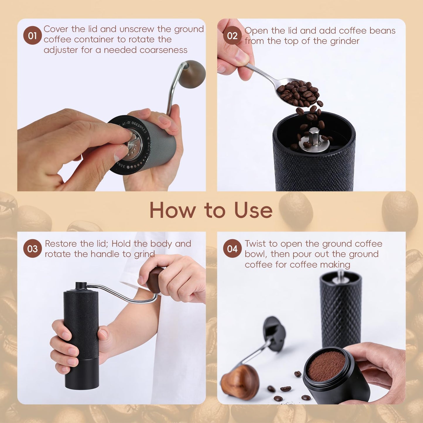 Manual Coffee Grinder with Stainless Steel Conical Grinding Burr Hand Crank Coffee Bean Grinder Mill for Espresso Pour Over French Press Moka for Office Home Camping Traveling