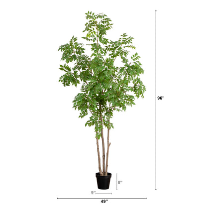 Nearly Natural 8ft Artificial Sumac Tree - Lifelike Green Leaves, Flexible Branches, Premium Craftsmanship, Includes Nursery Planter