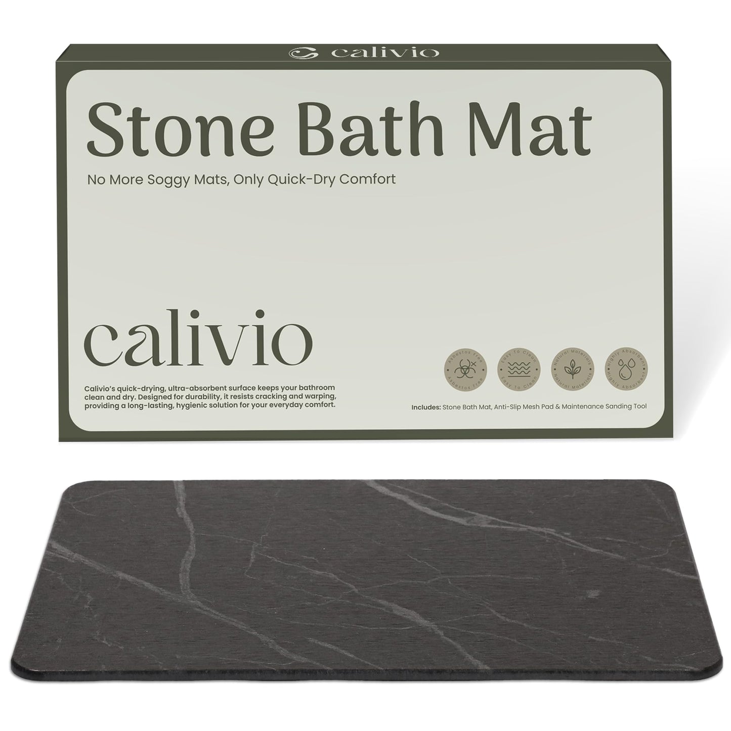 Calivio Quick Dry Shower Stone Bath Mat, Super Absorbent & Non-Slip 24 x 16 Inch Diatomaceous Earth Mat, Durable & Easy to Clean Diatomite Bath Mat for Bathroom Floor/Kitchen (Charcoal)