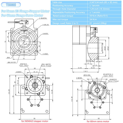 Hollow Rotary Actuator Ratio 10:1 with 3.2Nm NEMA 23 57mm Closed‑Loop All‑in‑One Stepper Motor Kit Integrated Driver High‑Resolution Encoder Hollow Rotary Platform 1 arcmin Accuracy for CNC,3D
