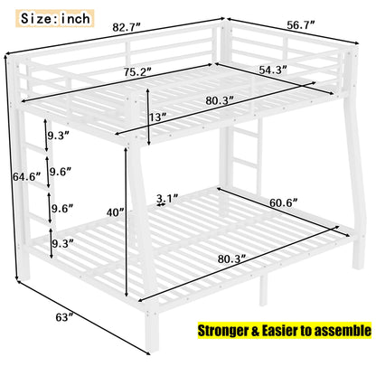 SICONE Stronger & Upgraded Heavy Duty Metal Bunk Bed Frame Full XL Over Queen Size, Safer Thickened More Stable Steel Bunkbed (White,Full XL Over Queen)