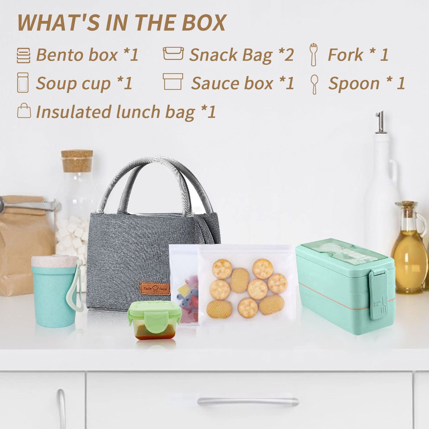 DearHomie Bento Box Upgrade Japanese Lunch Box Kit,3 Layer Stackable Leakproof Lunch Box Containers with Accessories,Wheat Straw Bento Lunch Box for Kids and Adults