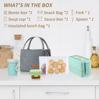 DearHomie Bento Box Upgrade Japanese Lunch Box Kit,3 Layer Stackable Leakproof Lunch Box Containers with Accessories,Wheat Straw Bento Lunch Box for Kids and Adults