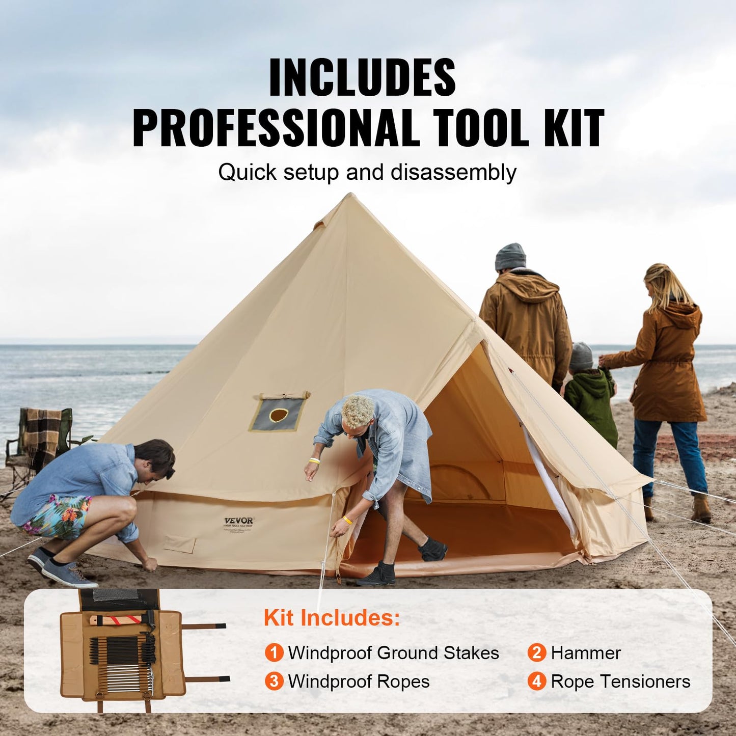 VEVOR Canvas Bell Tent, 4 Seasons 3 m/9.8ft Yurt Tent, Canvas Tent for Camping with Stove Jack, Family Camping Outdoor Hunting Party