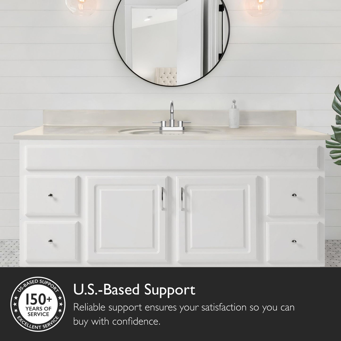 Design House Cultured Marble Vanity Top, 61 in W x 22 in D, Integrated 4 in Centerset Oval Sink & Backsplash, Ivory Swirl, 597419