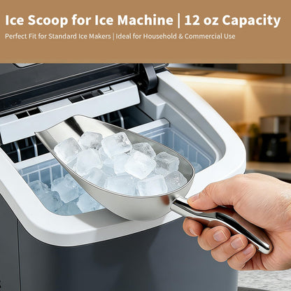 12 Oz 304 Stainless Steel Ice Scoop for Freezer & Ice Machine – Heavy Duty Metal Scooper, Dishwasher Safe, Multi-Purpose for Kitchen, Bar, Party, Wedding (Ice, Flour, Dry Goods)