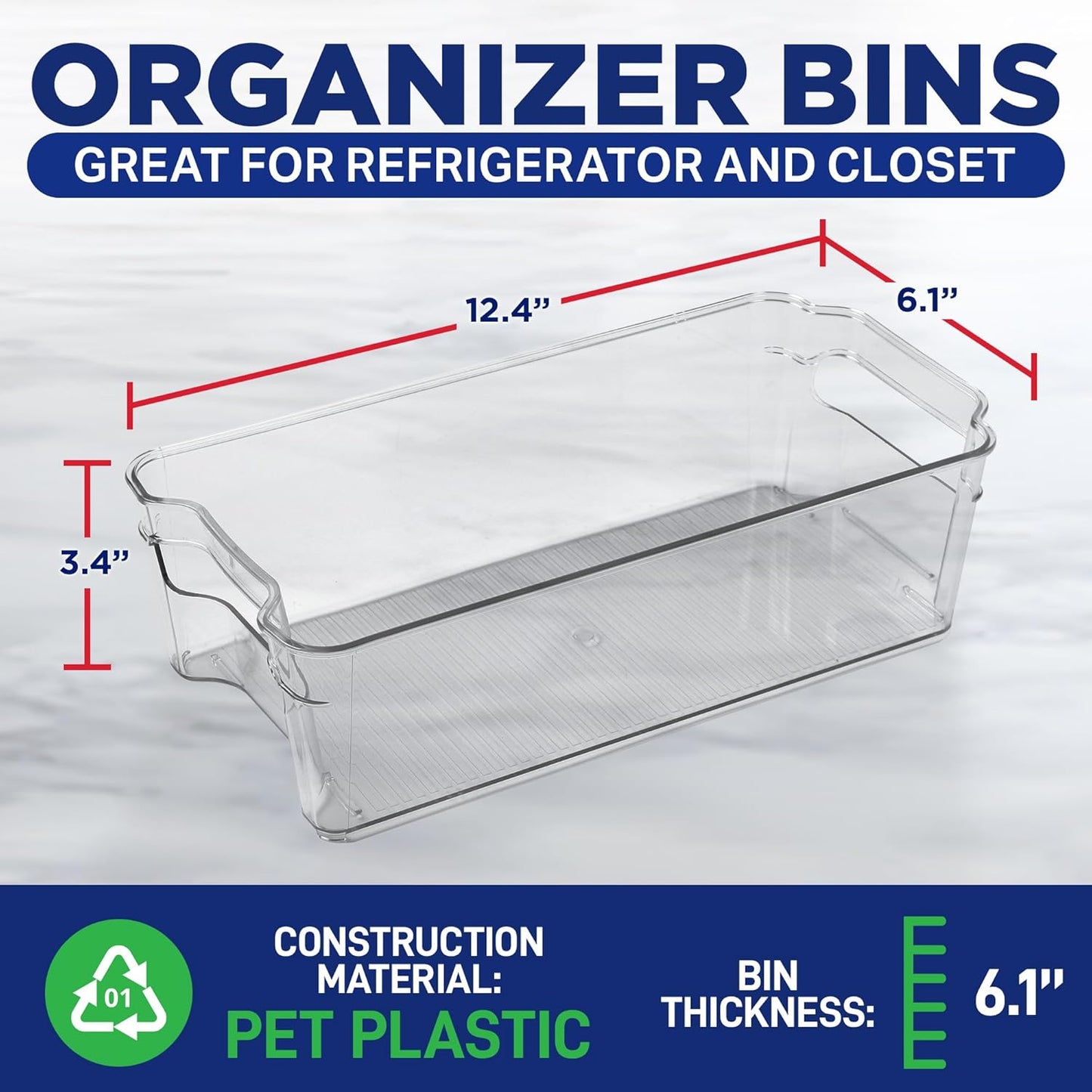 Stackable Clear Pantry Organizers and Storage Bins - 4 Pack for Kitchen Organization, Freezer Storage