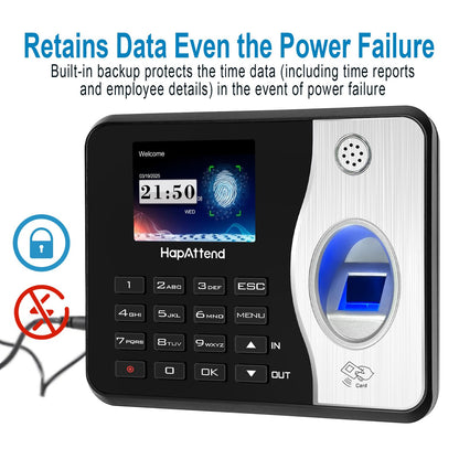 HapAttend Time Clocks Bundle with 15 RFID Cards, 0 Monthly Fees Standalone Biometric Time Attendance Punch Machine with Fingerprint, RFID and PIN - H3