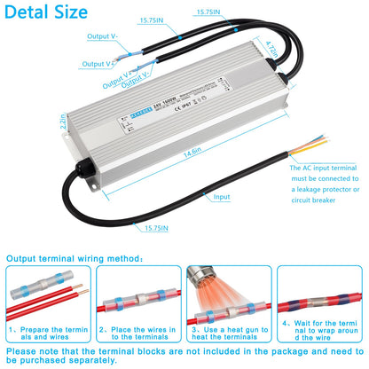 KEKEBEE LED Driver 24V1600W Waterproof Power Supply AC 90-130V to DC 24V66.6A Waterproof Switching Power Supply IP67 Transformer Suitable for Indoor and Outdoor LED Lighting and Any 24V DC Equipment