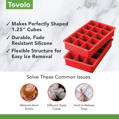 Tovolo Perfect Cube Ice Tray Set of 2, Candy Apple, Reusable Silicone Molds for Cocktails & Whiskey