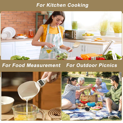 SEILETOO 2PCS Digital Measuring Spoon Scale, Adjustable Electronic Measuring Spoon with 2PCS Hooks, Digital Kitchen Scale Spoon with Removable Handle, for Cooking, Baking, Pet Food, Daily Meals