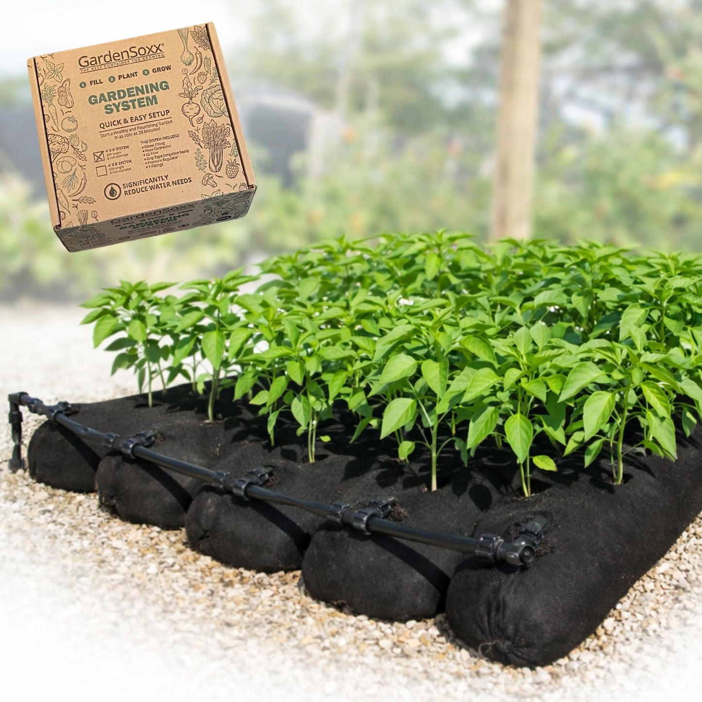 GardenSoxx 4x4 (16 sq ft) Home Gardening Kit with Drip Irrigation System – Flexible Fabric Garden Planters for Outdoor Plants, No Tools, Fits Any Space, Indoor & Outdoor Growing Solution