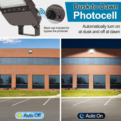 Xbuyee 300W LED Parking Lot Light with Dusk to Dawn Photocell, Outdoor Dimmable Area Lights with Trunnion Mount, 45000LM 5000K Daylight 100-277V IP65, Power Selectable (300W/240W/200W) ETL