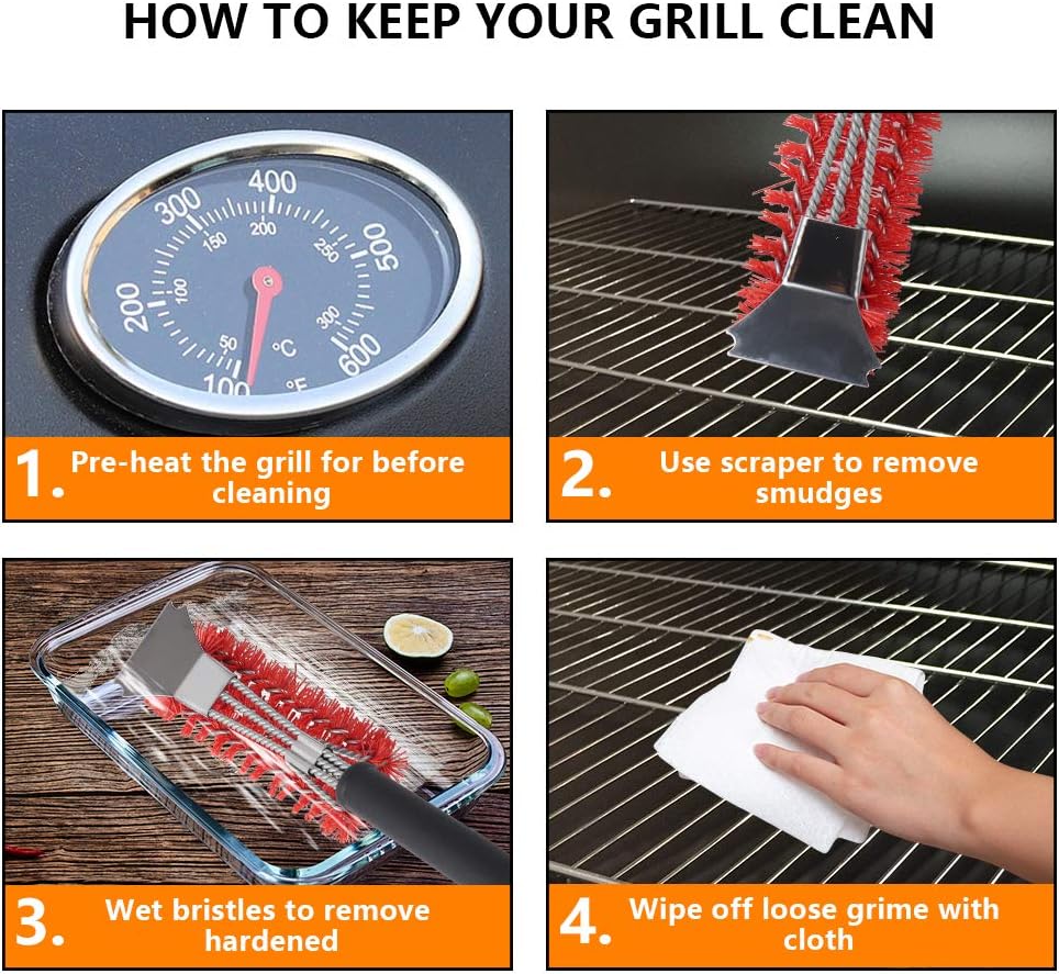 XSUPER 3 in 1 Nylon Grill Brush & Scraper, 18" Barbecue Cleaning Brush for Grill Cooking Grates