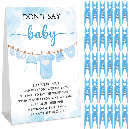 Cinnvoice 51 Pcs Baby Shower Games Supplies Include Blue Clothespins Don't Say Sign and 50 Plastic Clip Funny Baby Shower Party Decorations for Gender Reveal Favors