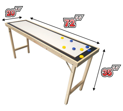 6-Foot Premium Shuffleboard Table w/LED Lights & Folding Legs - Wood Grain Edition