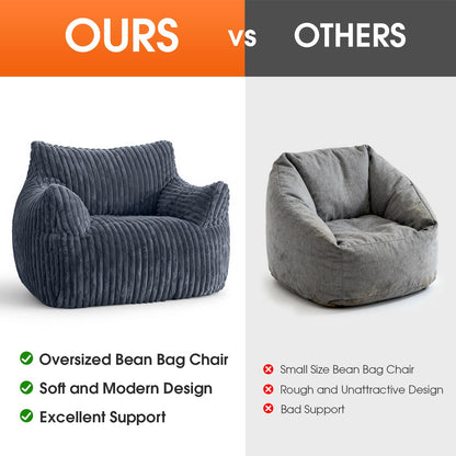 HarborHue Giant Bean Bag Chair with Ottoman, Oversized Memory Foam Bean Bag Sofa for Adults and Kids, Large Comfy Fluffy Single Lounges Mini Couch for Living Room, Bedroom & Dorm(Gray)
