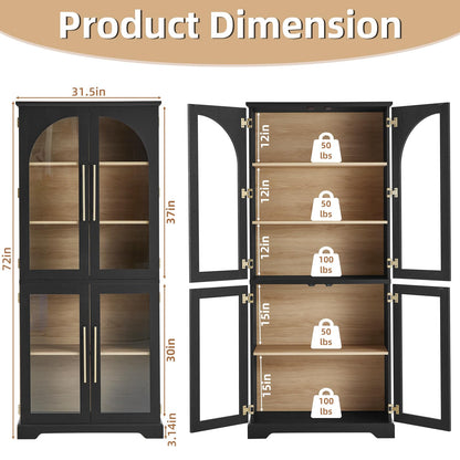 Joaxswe 72" Tall Bookshelf Set of 2, Farmhouse Bookcase with 3-Tier Adjustable Shelves, Modern Living Room Display Cabinet with Glass Doors, Large Storage Cabinet for Home Office,Dining Room, Black