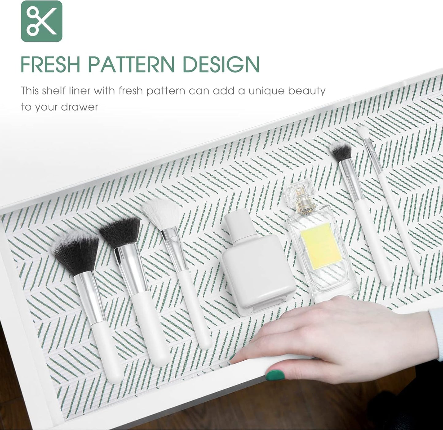 Glotoch Premium Non-Slip Shelf Liner, Waterproof Drawer Liner for Kitchen Cabinets, 12" X240", White and Green