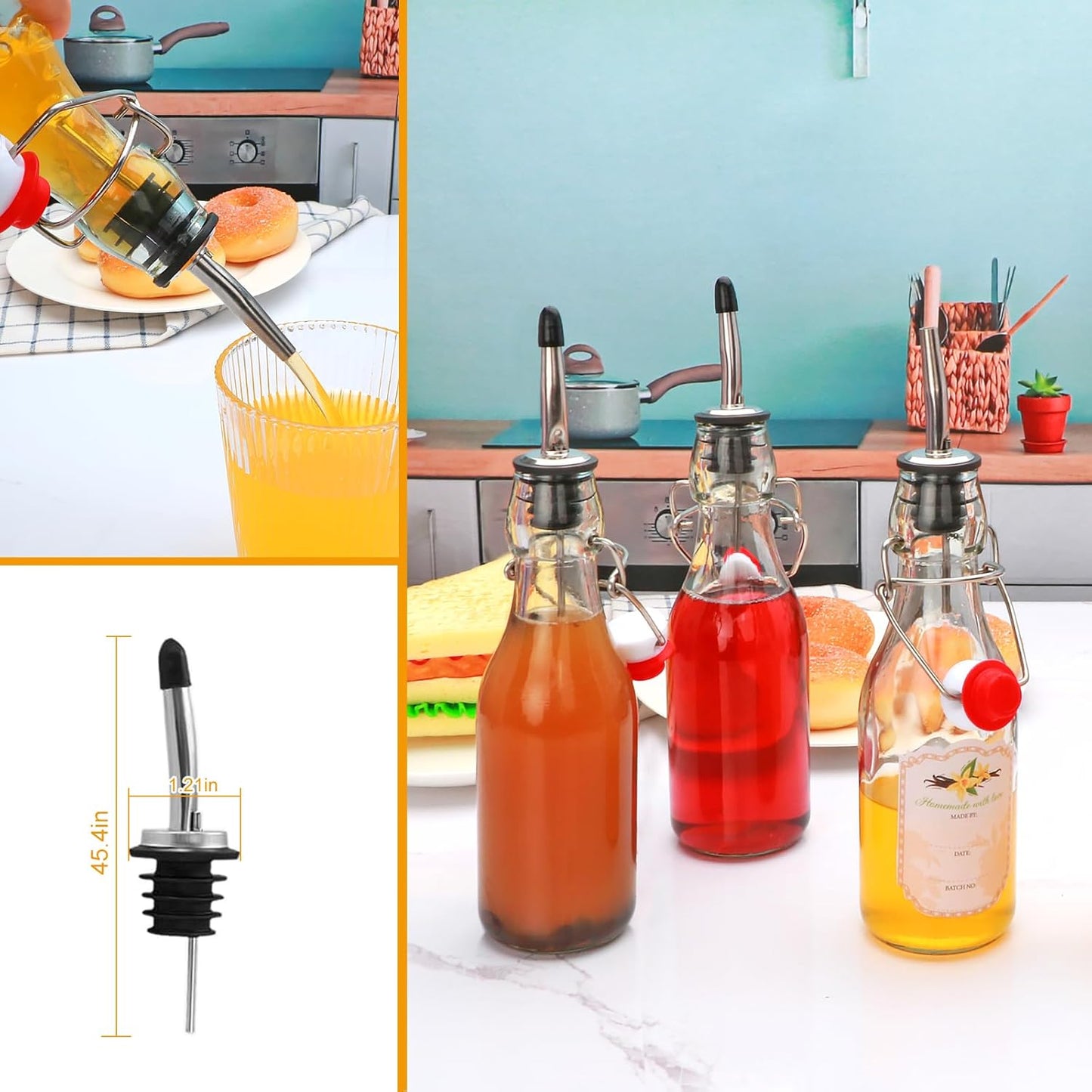 QAPPDA 16 Pack 8 oz Swing Top Glass Bottles with Stoppers, Flip Top Brewing Bottles for Homemade Kombucha and More