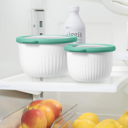 OGGI Prep, Store & Serve Plastic Bowl with See-Thru Lid, Dishwasher, Microwave & Freezer Safe (0.7 qt) White/Aqua