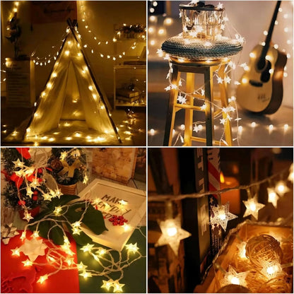 20 40 Star String Lights Battery Operated, FT LED Twinkle Lights Warm White Cute Hanging Star Fairy Light for Bedroom
