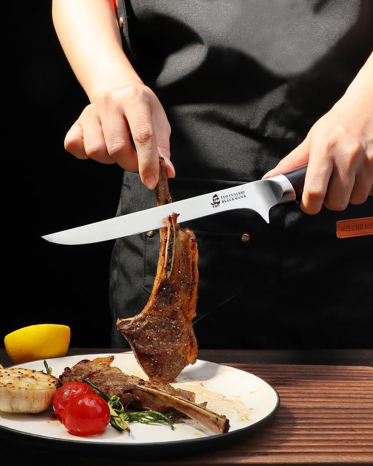 TUO Boning Knife, 7 inch Fillet Knife, German HC Steel Blade for Poultry & Fish, Full Tang Pakkawood Handle, BLACK HAWK