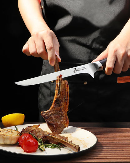 TUO Boning Knife, 7 inch Fillet Knife, German HC Steel Blade for Poultry & Fish, Full Tang Pakkawood Handle, BLACK HAWK