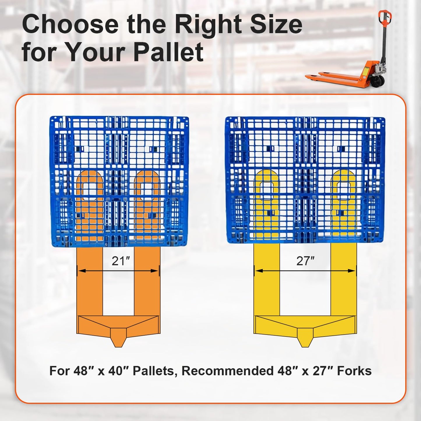 Tory Carrier Manual Pallet Jack 5500lbs Capacity, Hand Pallet Truck 48" L×21" W Fork Size-2PCS