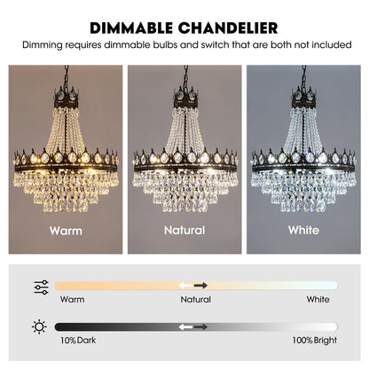 7PM French Empire Crystal Chandeliers, Vintage Crystal Chandelier, Antique Bronze Chandelier, Rustic Farmhouse Ceiling Light Fixture for Dining Room Bedroom Living Room Kitchen Foyer, W 24"