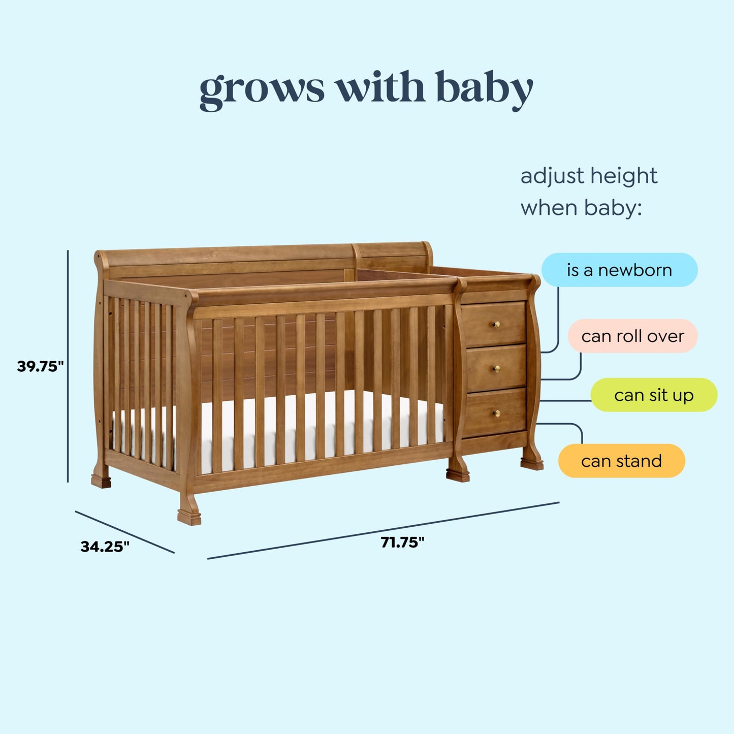 Davinci Kalani 4-in-1 Convertible Crib and Changer Combo in Chestnut