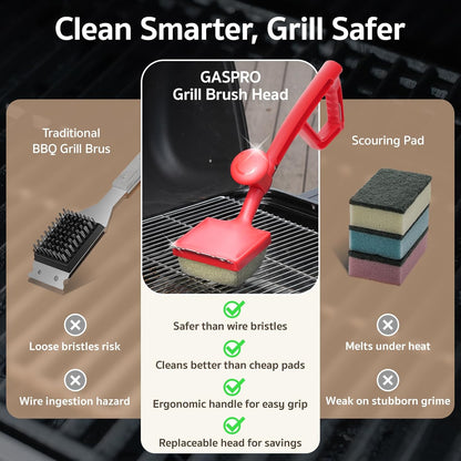 GASPRO Steam Grill Brush Bristle Free for Outdoor Grill, BBQ Grill Cleaning Brush with Replaceable Scrub Sponge Head