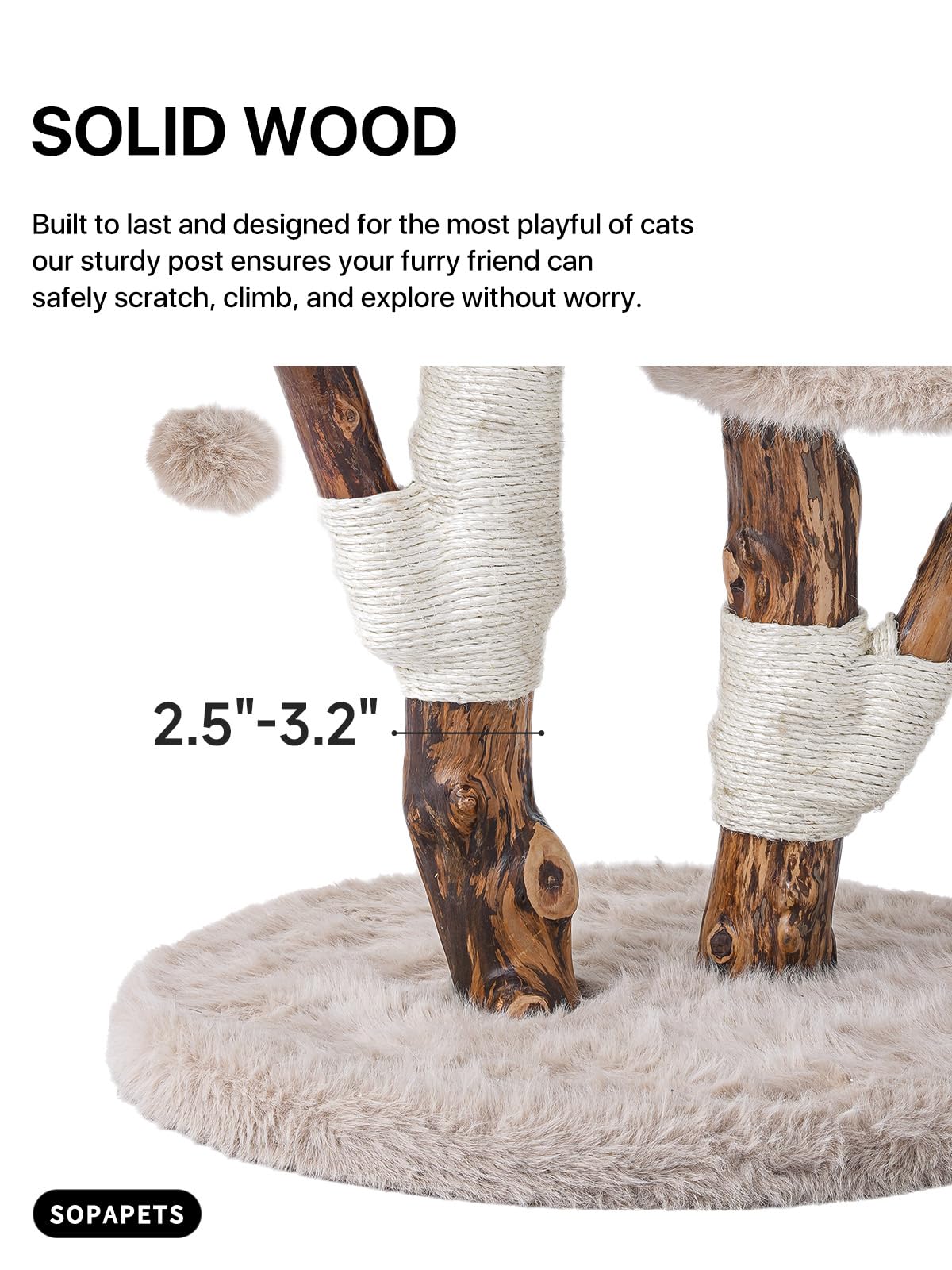 Aesthetic Cat Tree Tower for Large Cats, Large Cat Tree for Maine Coon Indoor Cats with Faux Fox Fur, Solid Wood Sisal Scratching Post, Perches, Platform & Toy Ball