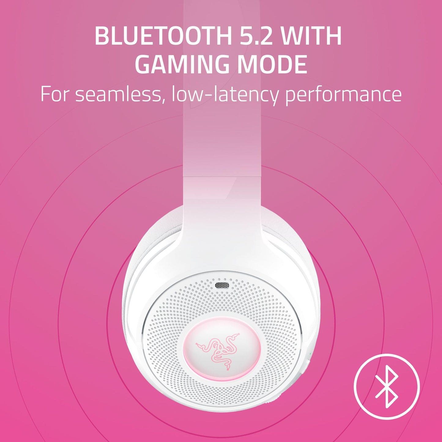 Razer Kraken Kitty V2 BT Wireless RGB Headset: Chroma RGB Kitty Ears & Earcups - Bluetooth 5.2-40 mm Drivers - Noise-Cancelling Mics - Lightweight - 40 Hr Battery w/Type C Charging - White