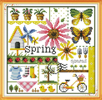 Awesocrafts 4 Pack Cross Stitch Kits, Four Seasons Easy Patterns Cross Stitching Embroidery Kit Supplies, Stamped or Counted (Four Seasons, Counted)