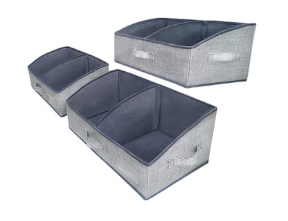 3 Packs Closet Storage Bins - Trapezoid Large Storage Box - Foldable Fabric Baskets for Organizing Clothes - Baby Toiletry, Toys, Towel, DVD, Book (Dark Grey, 20 x 11.2 x 8.3 inches)